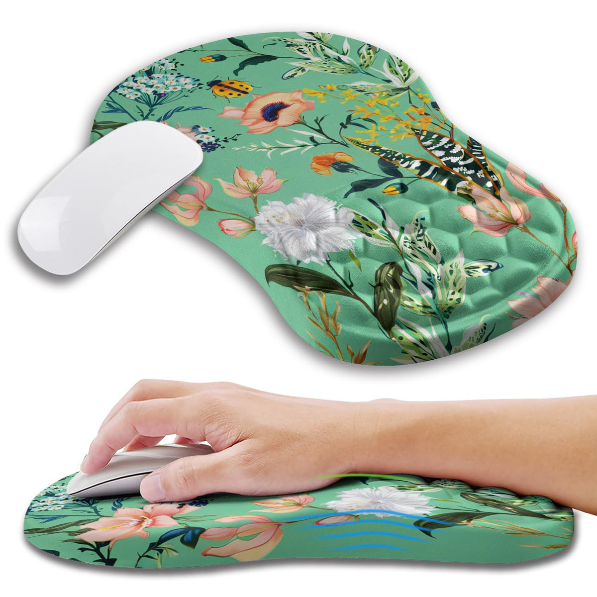 Kuosgm Ergonomic Mouse Pad Wrist Support with Memory Foam Massage Bulge, Carpal Tunnel Pain Relief