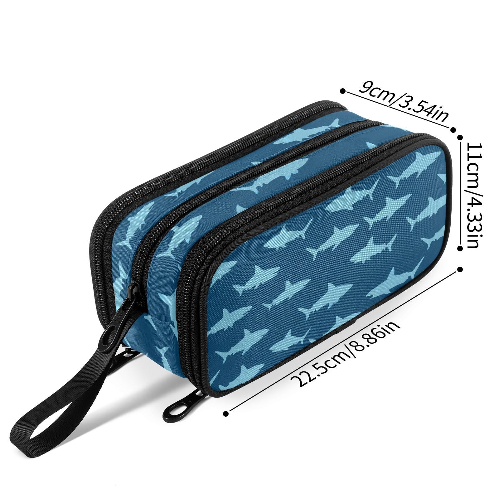 Fustylead Sharks Large Pencil Case Portable Stationery Bag Cosmetics Bag with Handle for School