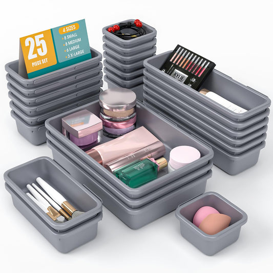 25 PCS Drawer Organizer Set, 4 Size Makeup Drawer Divider Organizer With Non-Slip Pads