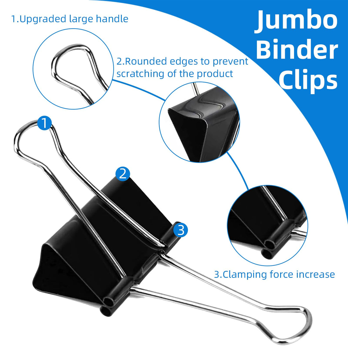 Nomatox Jumbo Binder Clips 3 inch,75mm Width,10 Pack Extra Large Binder Clips for Office,School and