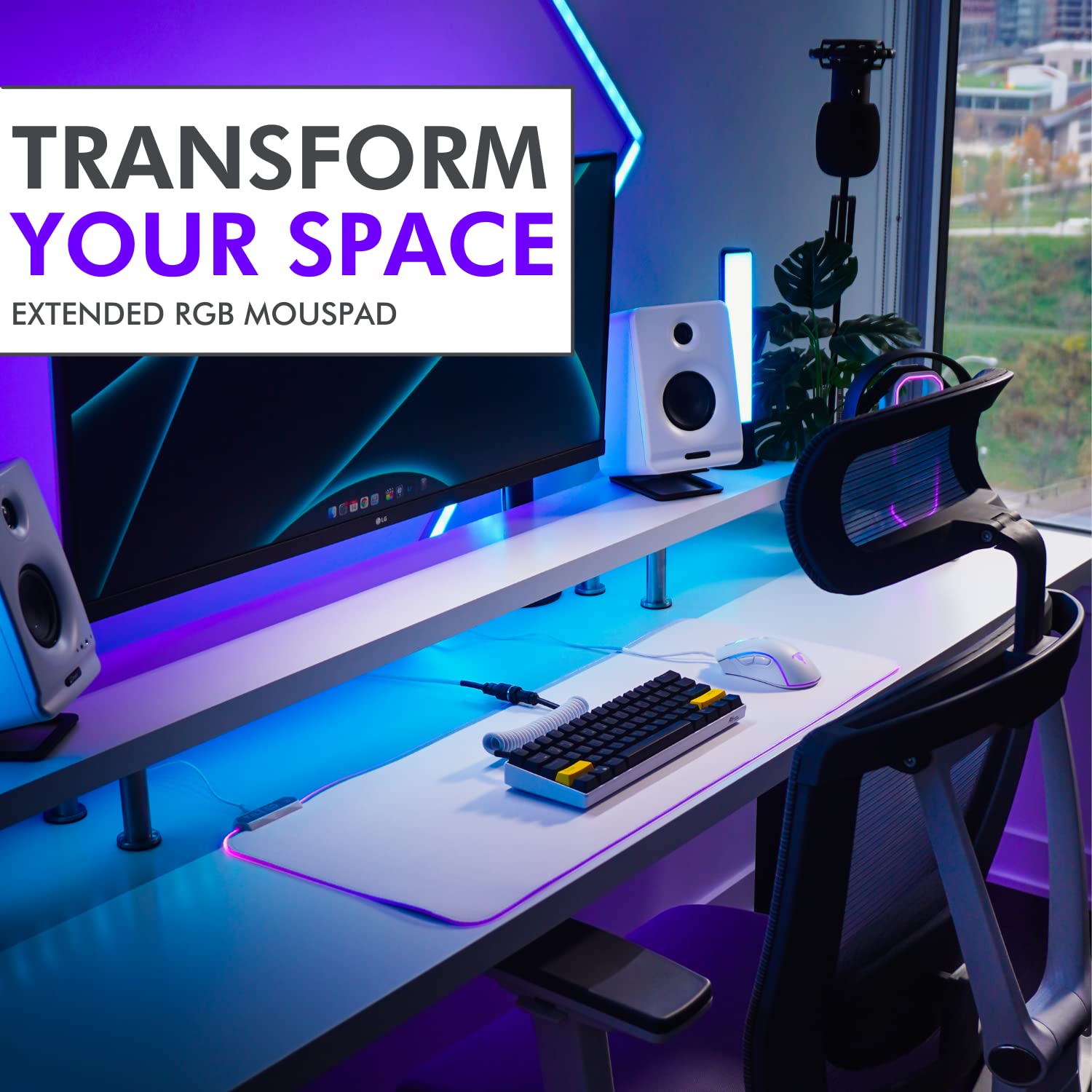 Tilted Nation Bone White Gaming Mouse Pad RGB - Large LED Mousepad - LED Desk mat with 8 Adjustable