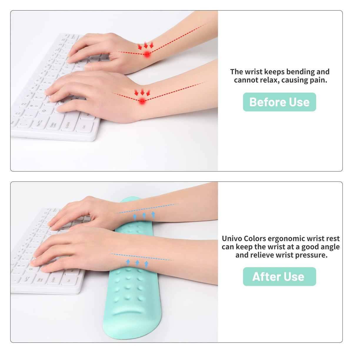 UnivoColors Turquoise Green Superfine Memory Foam Keyboard Wrist Rest Soft Gel Ergonomic Wrist