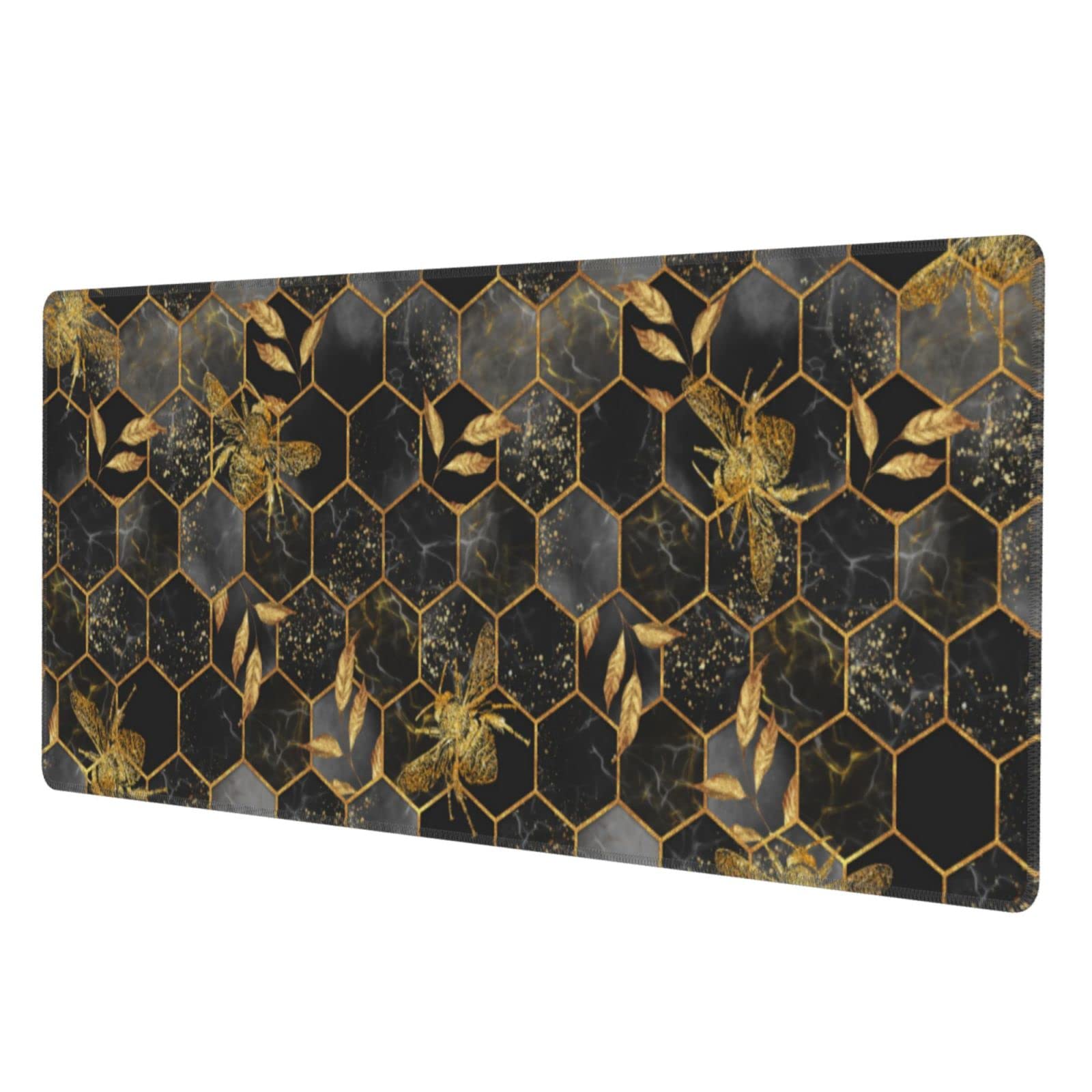 Honeycomb Gold Bee Leaf Hexagon XXL XL Large Gaming Mouse Pad for Desk, Non-Slip Long Extended