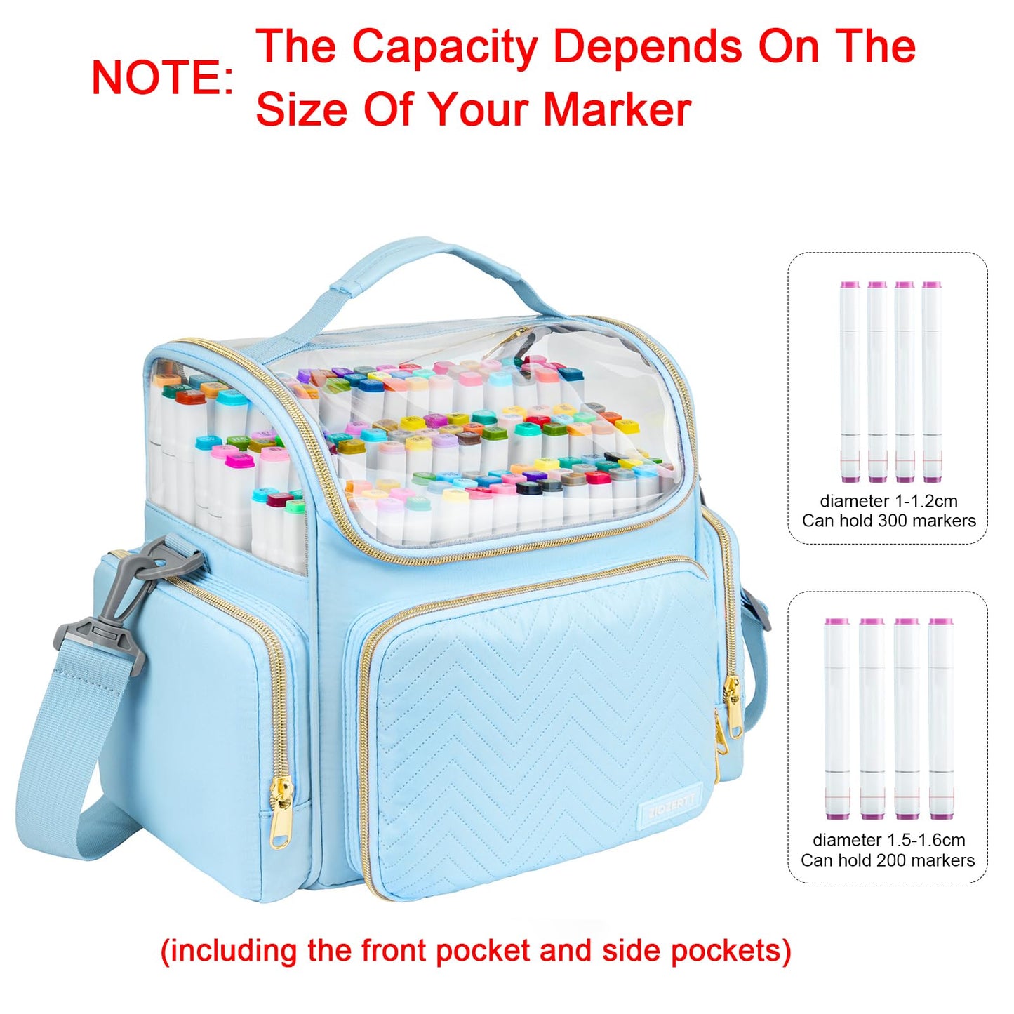ZIOZERTT Marker Organizer Case for 200+ Markers,Travel Marker Storage Bag with Dividers,Marker
