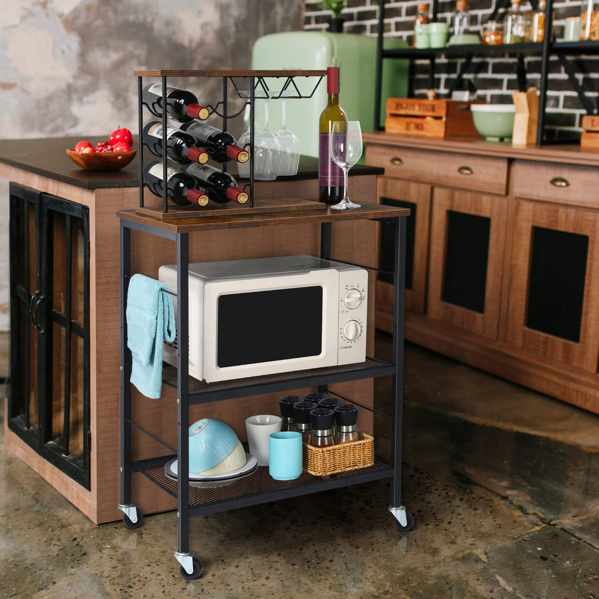 LIANTRAL Rolling Cart, 3-Tier Microwave Cart Kitchen Storage On Wheels