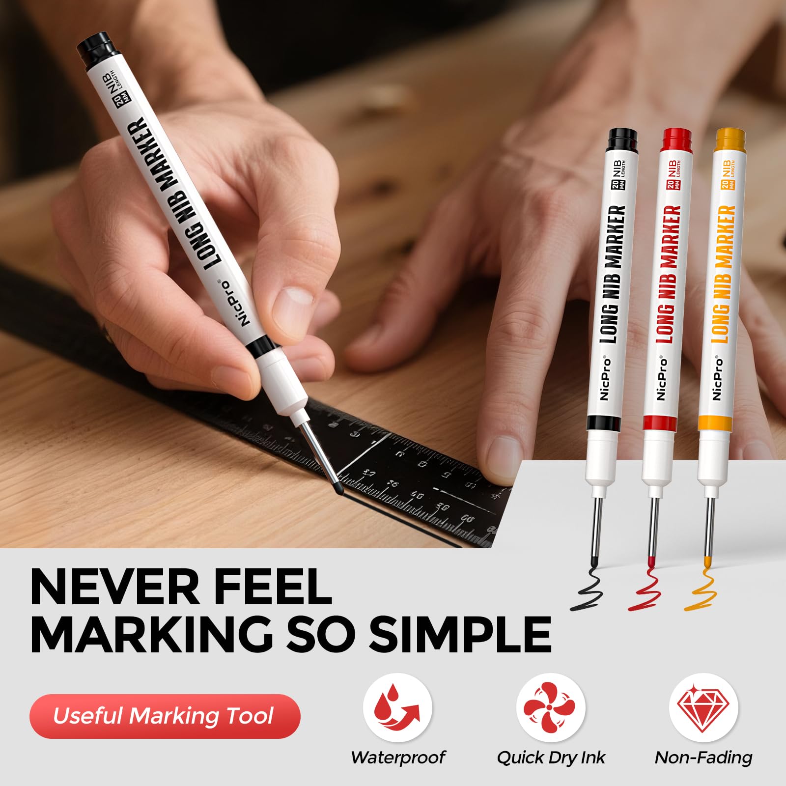 Nicpro CP1000 Carpenter Pencils with Sharpener, 5 Pack