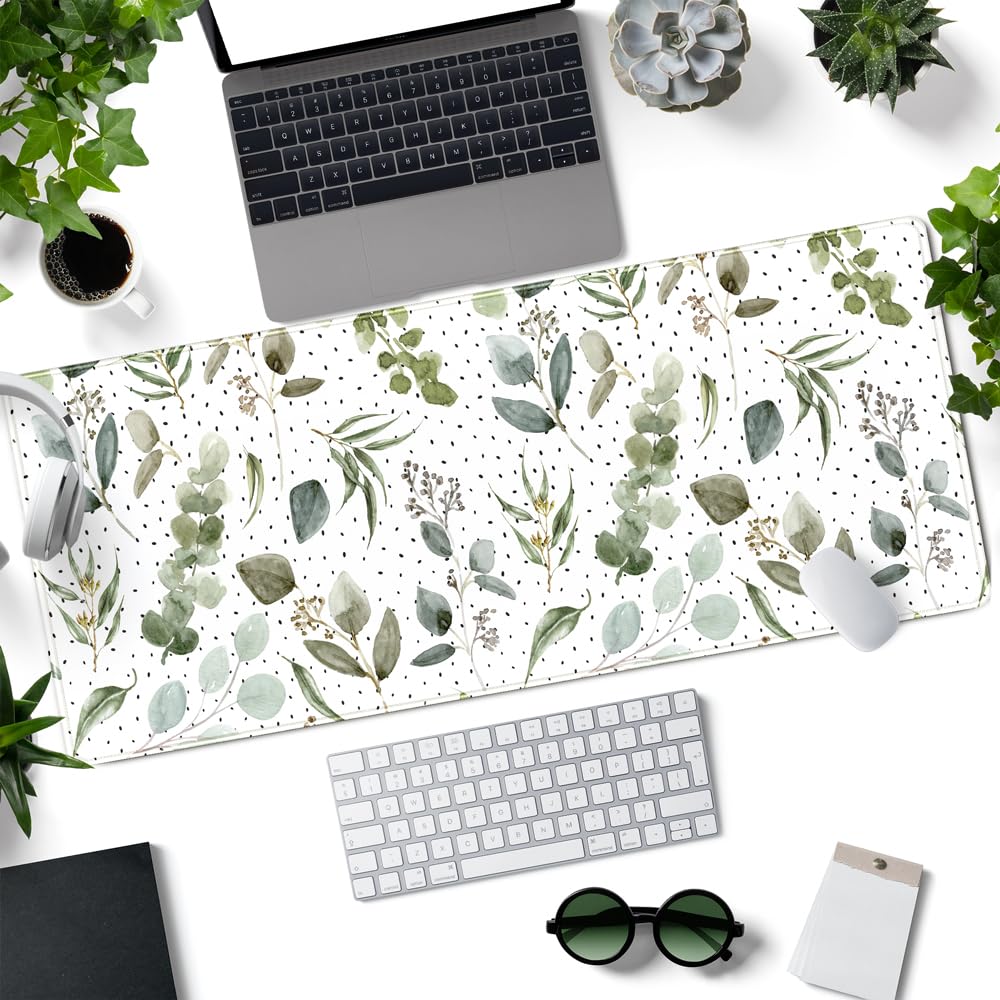Green Mouse Pad Boho Desk Mat,Speckled Textured Greens Cool Aesthetical Mouse Pad Desk Accessories