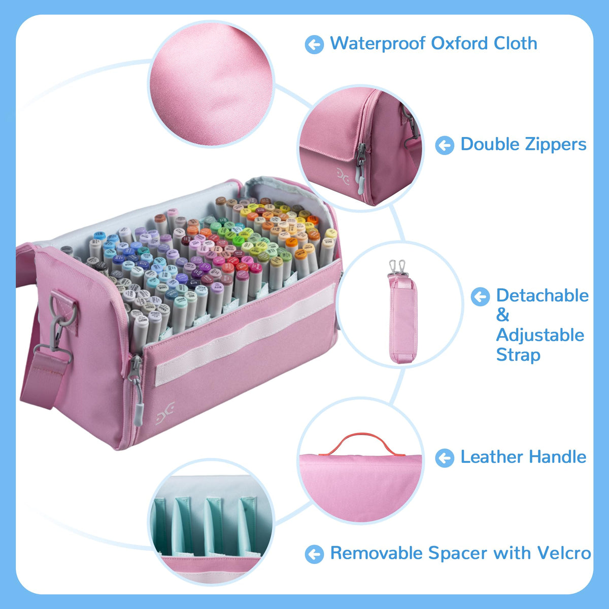 Togood Marker Pens Storage Tote Handbag, Up to 160 Pens, Pink Crossbody Bags Causal Shoulder Bag