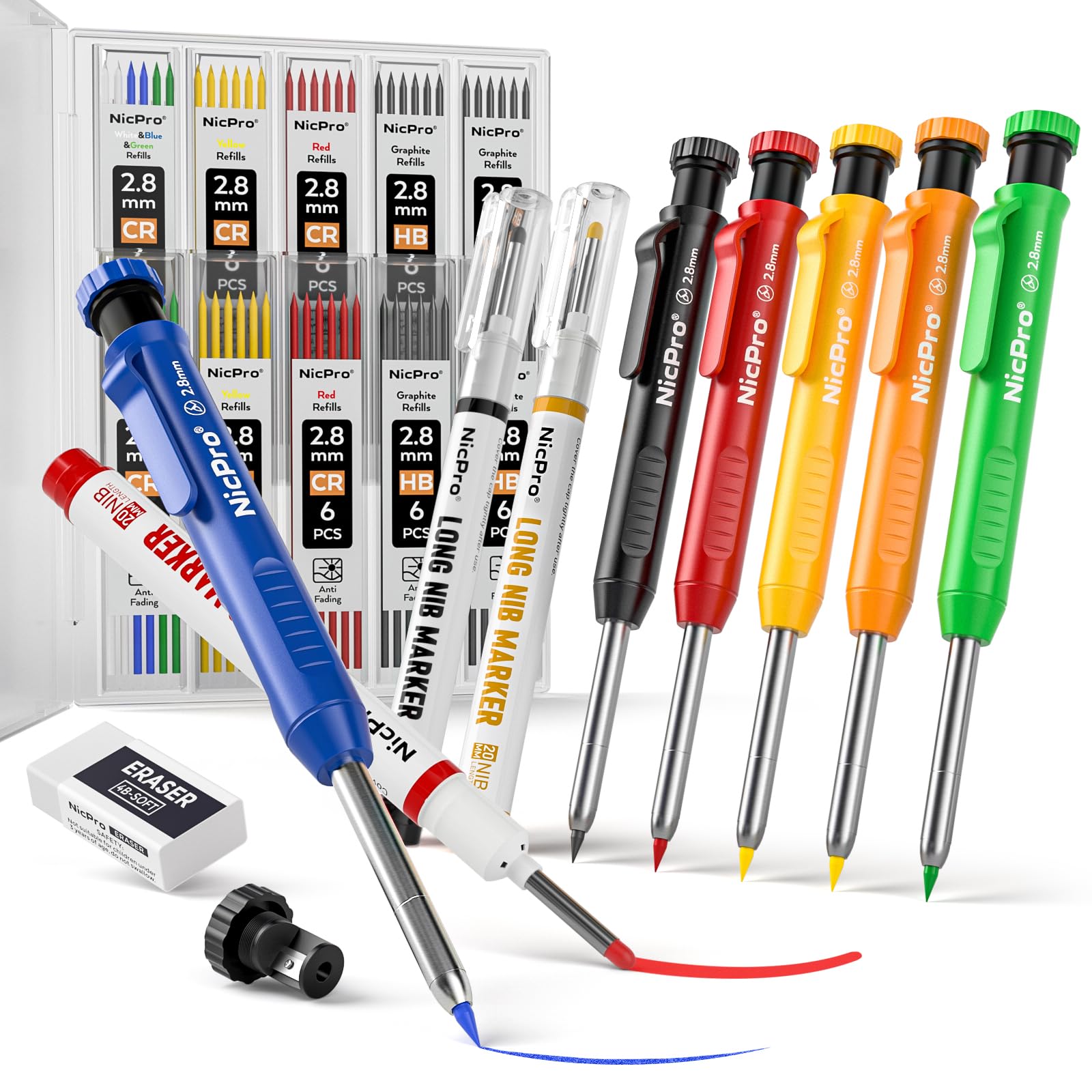 Nicpro CP1000 Carpenter Pencils with Sharpener, 6 Pack