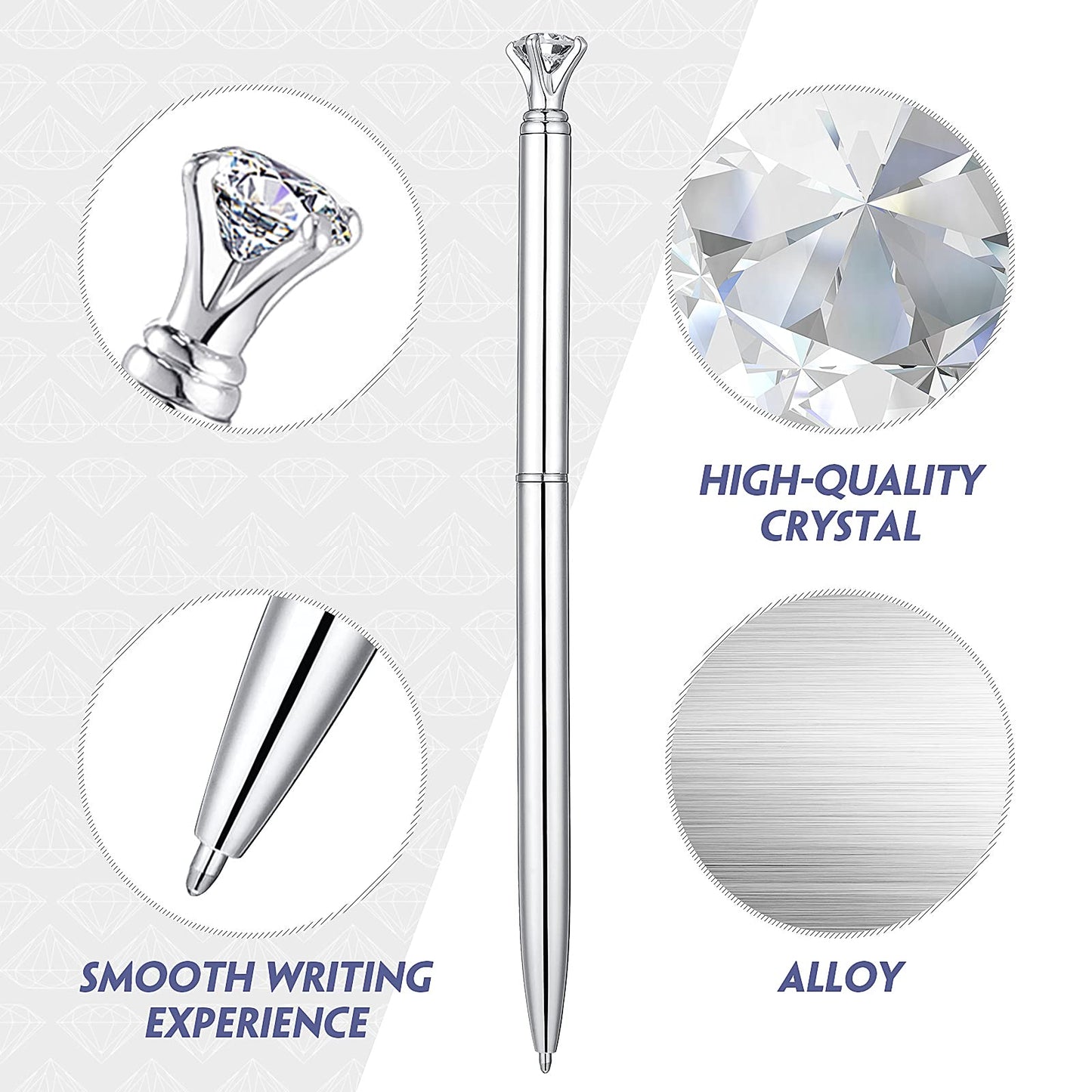 Outus Silver 4 Pcs Wedding Pens for Guest Book Signing Diamond Design