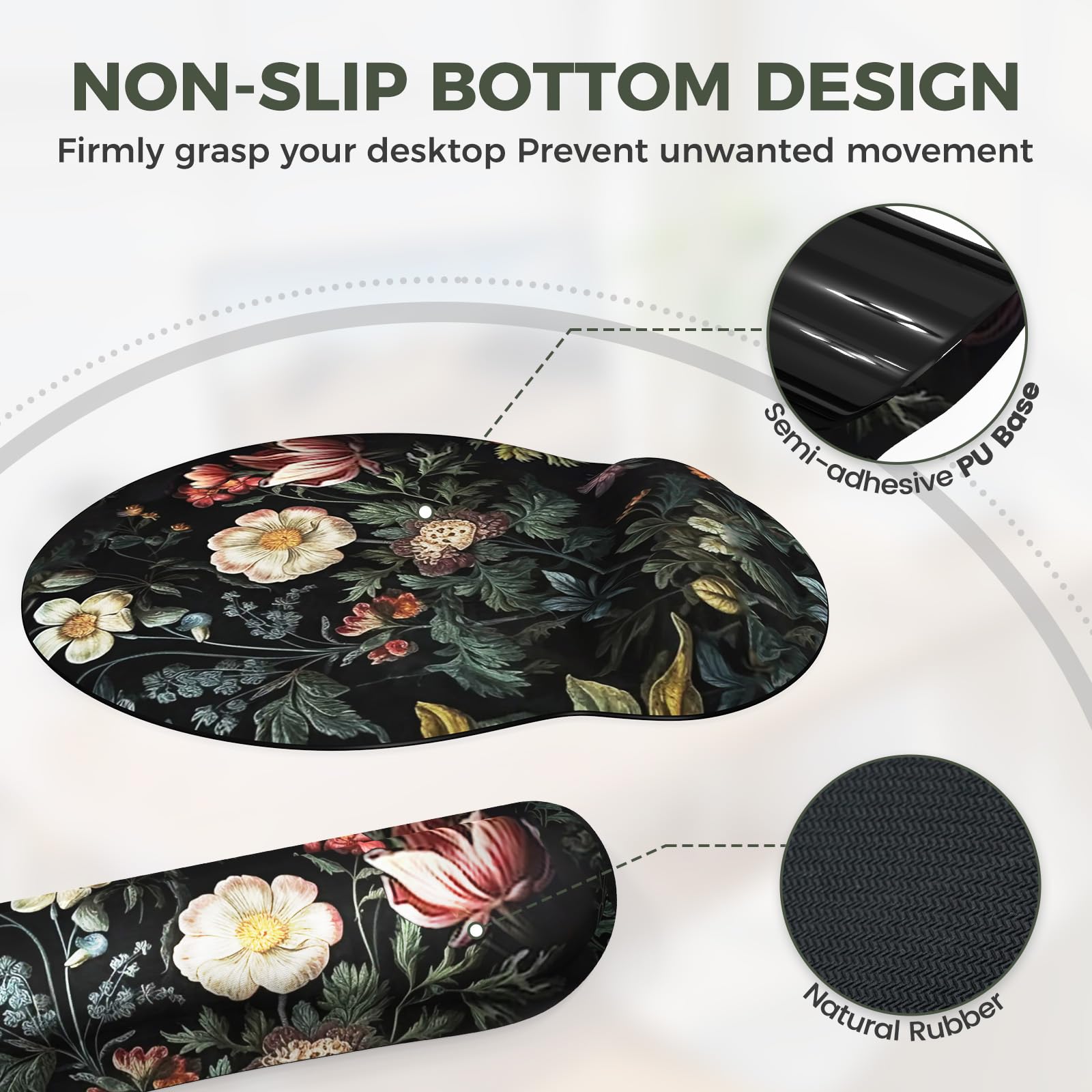 iCasso Desk Cover Mat, 4in1 Floral Large Mouse Pad with Wrist Rest