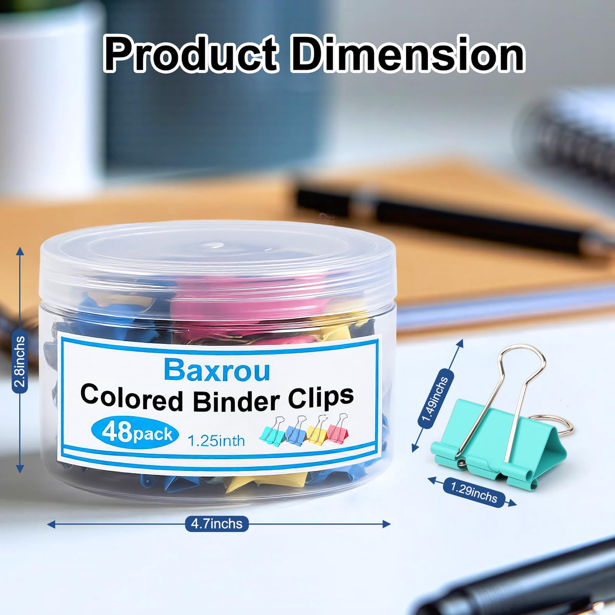 Colored Binder Clips,Medium Binder Clip 1.25 Inch (48 Pack) with Container