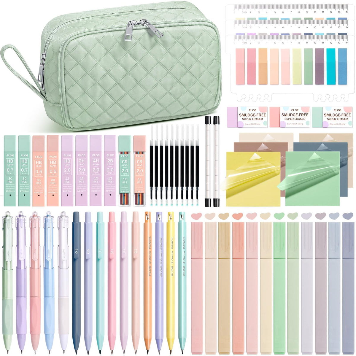 62PCS Aesthetic Back to School Supplies w/ Cute Pencil Case Stationary Set