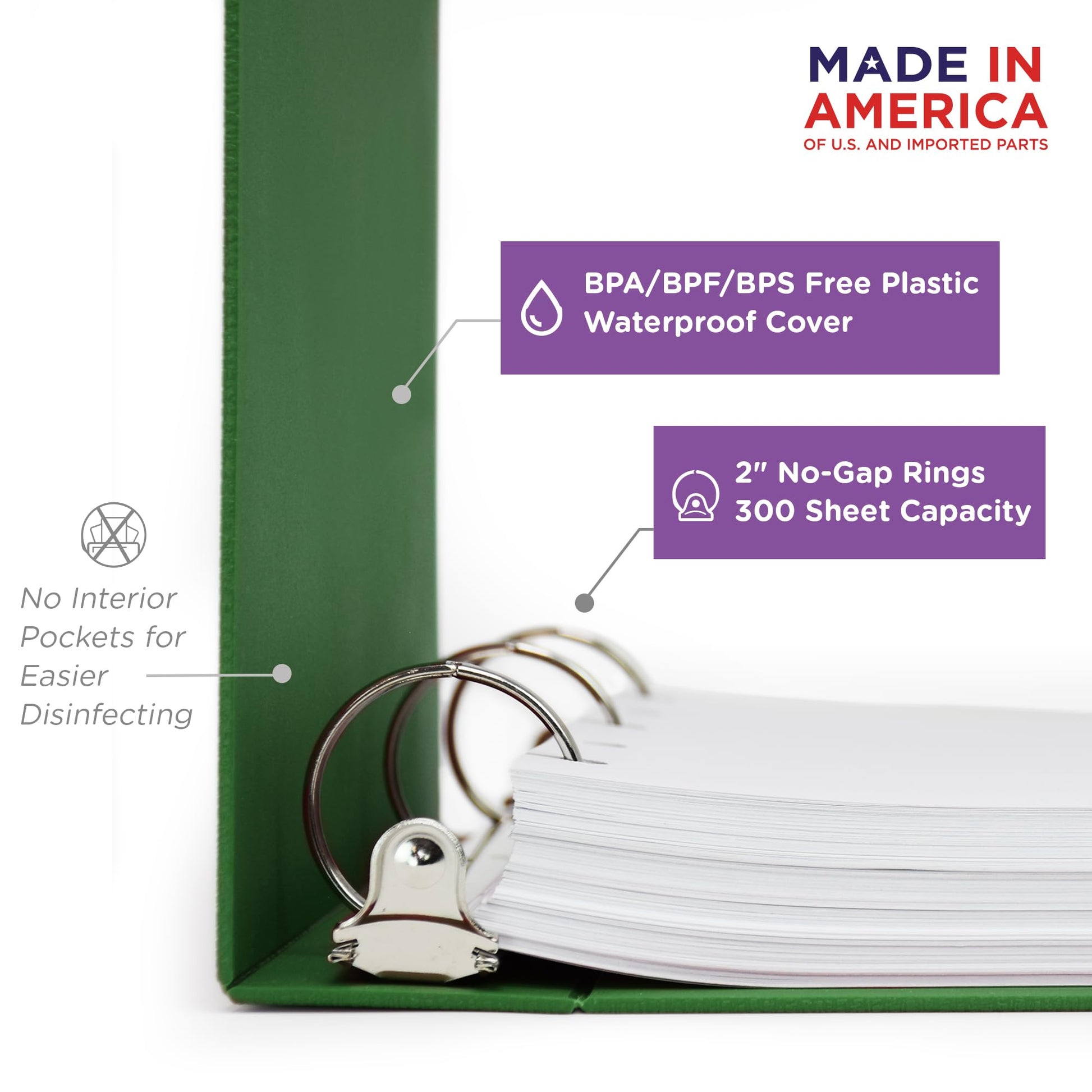 Carstens 2-Inch Heavy Duty 3-Ring Binder - Side Opening, Leaf Green, Durable Plastic, Precision