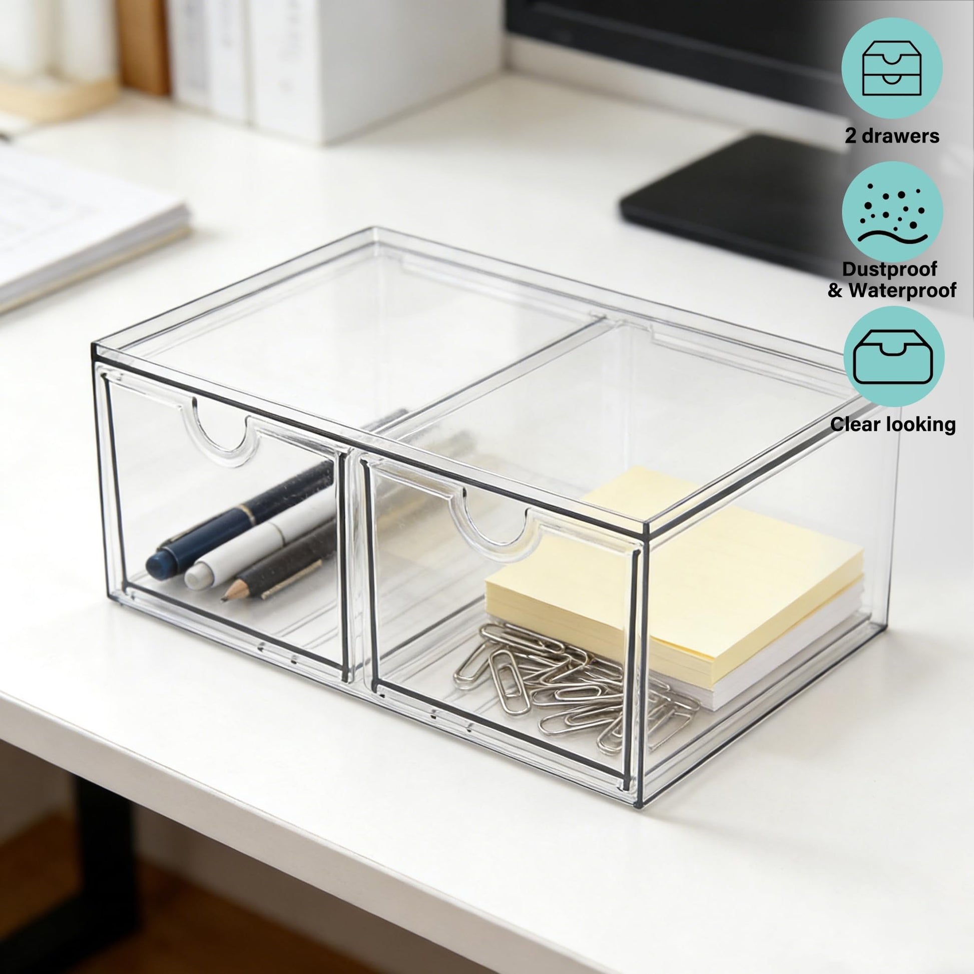 Prsildan Stackable Clear Makeup Organizer Acrylic Storage Drawers with 2 Drawers for Vanity