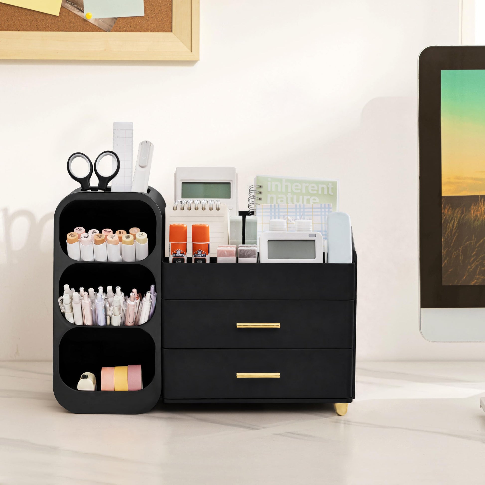 HBlife Desk Organizer with Pen Pencil Holder for Desk, Pen Organizer with 2 Drawers, Desk