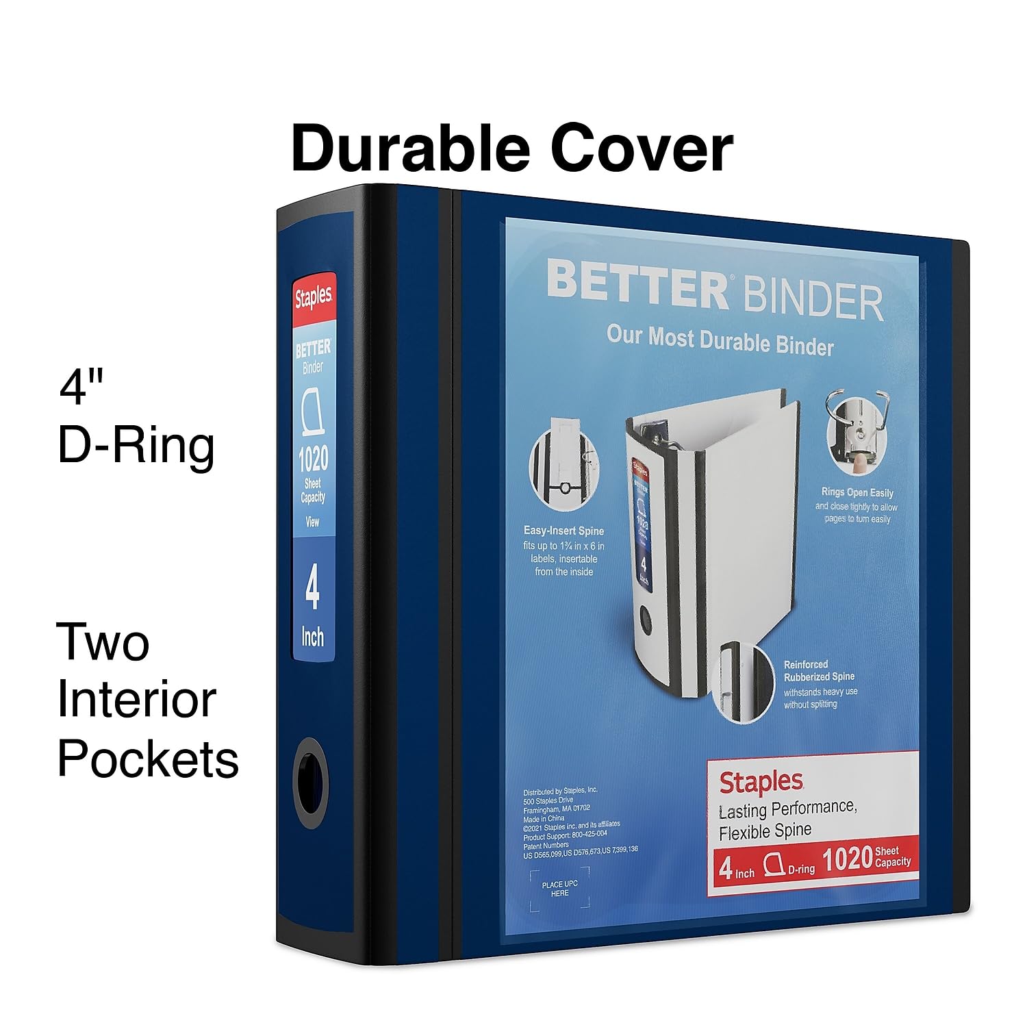 Staples Better 4-Inch D-Ring View Binder, Blue, 800 Sheets