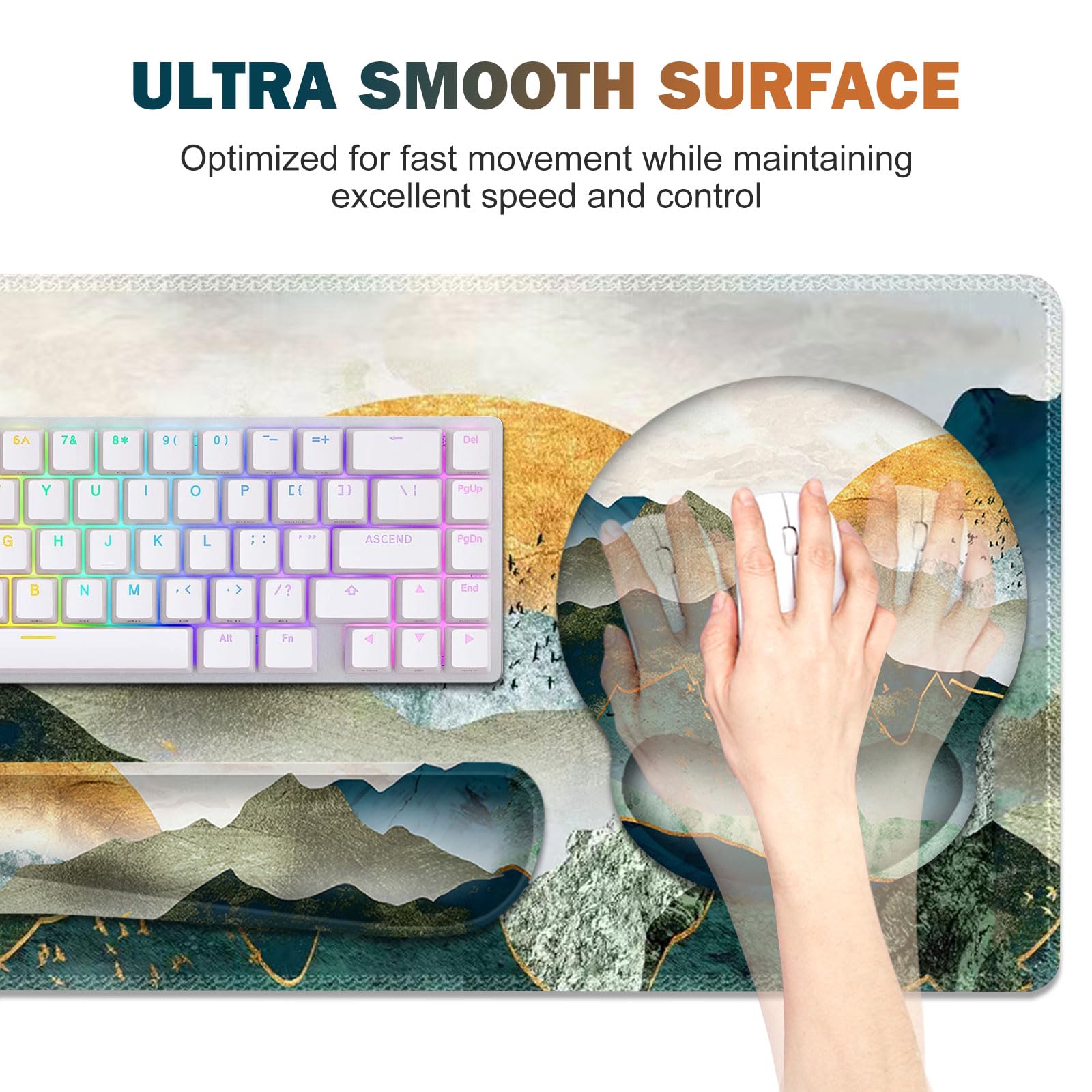 Gaming Mouse Pad, Large Desk Mat, Cute Desk Pad Protector, 4in1 XXL Mousepad +Keyboard Wrist