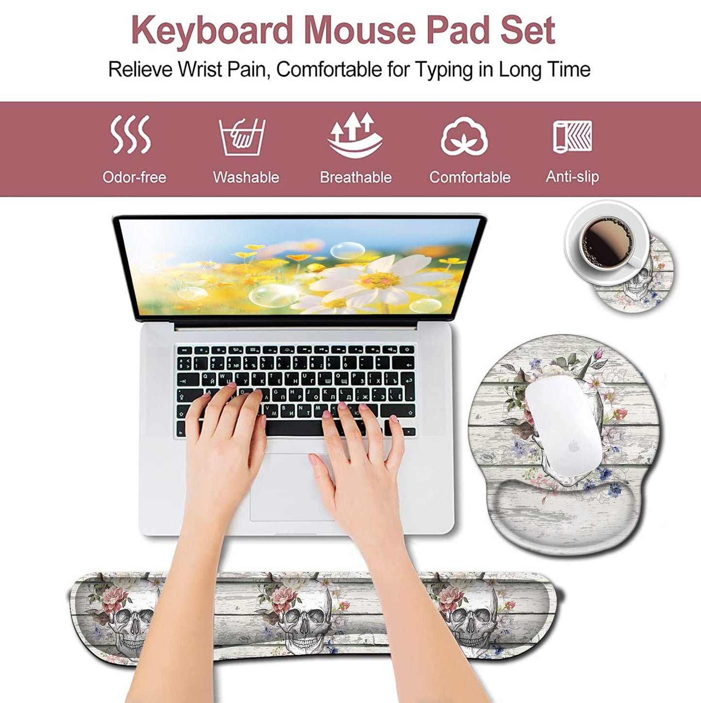 Mouse Pad with Wrist Support, Ergonomic Gel Mouse Pad, Memory Foam Keyboard Wrist Rest, Pattern