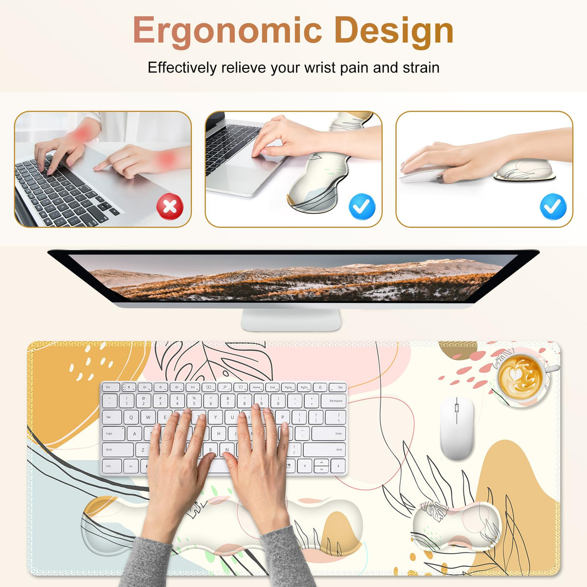 NXZGO Gaming Mouse Pad Keyboard Wrist Support, 4 in1 Mousepad with Wrist Keyboard Rest, Computer