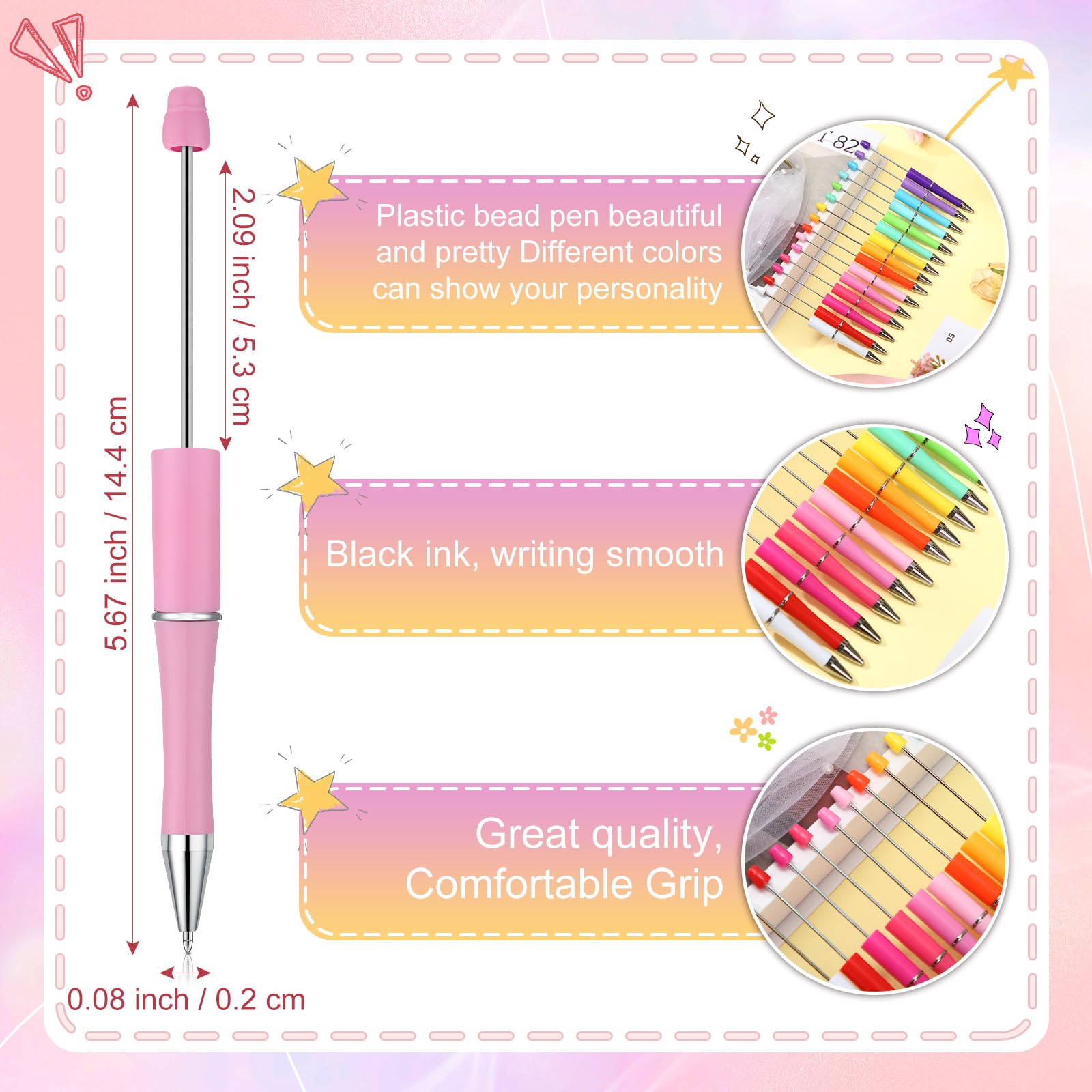 Kosiz 150 Pcs Plastic Beadable Pen Bulk, Candy Colors