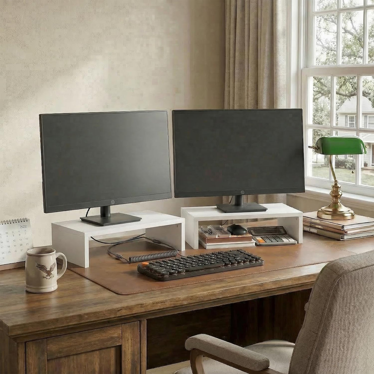 Furinno CLASSIC Monitor Stand Riser Set of 2, 15.7" Wide Dual Monitor Riser, Stackable Separable
