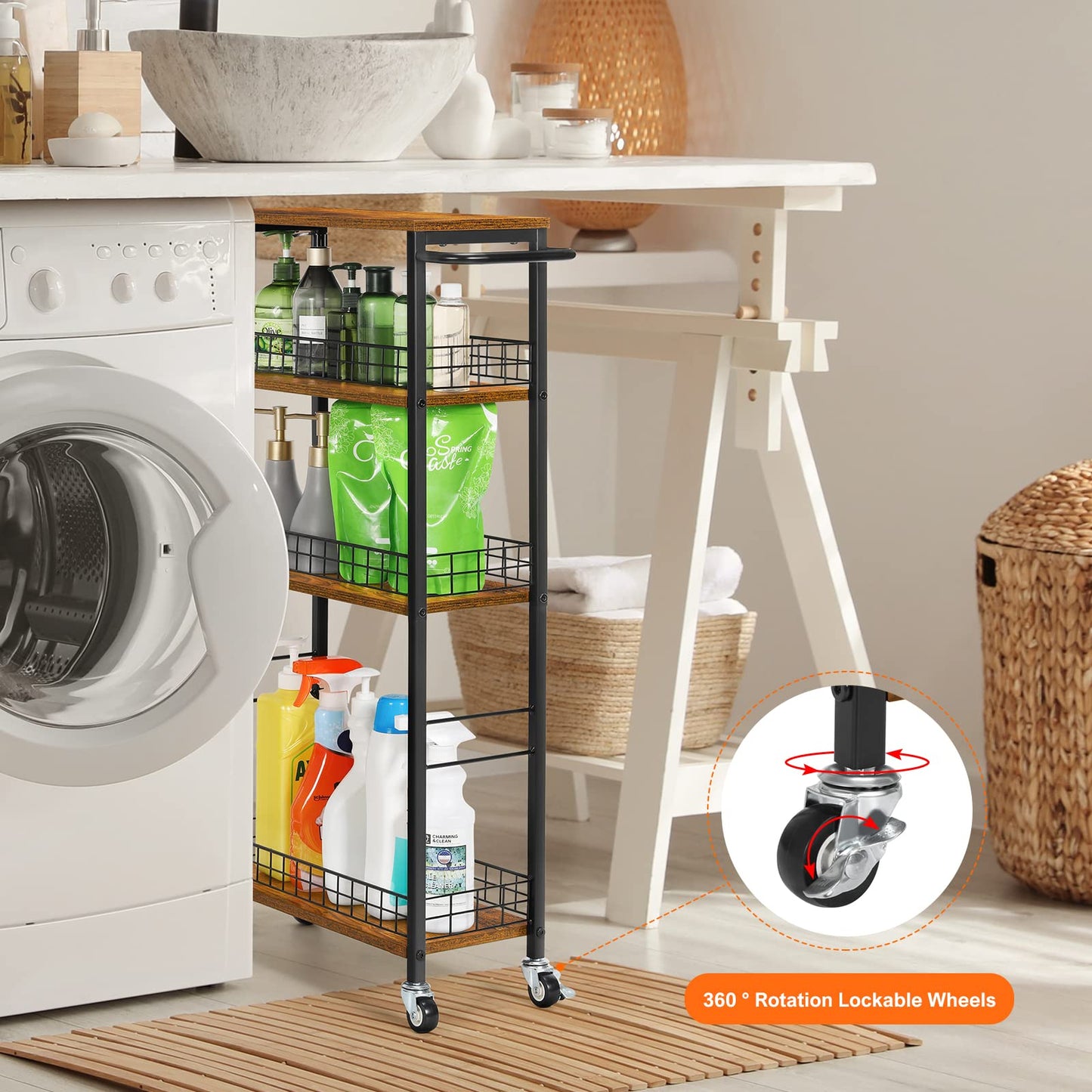 YBING Slim Storage Cart 4 Tier Narrow Kitchen Rolling Cart