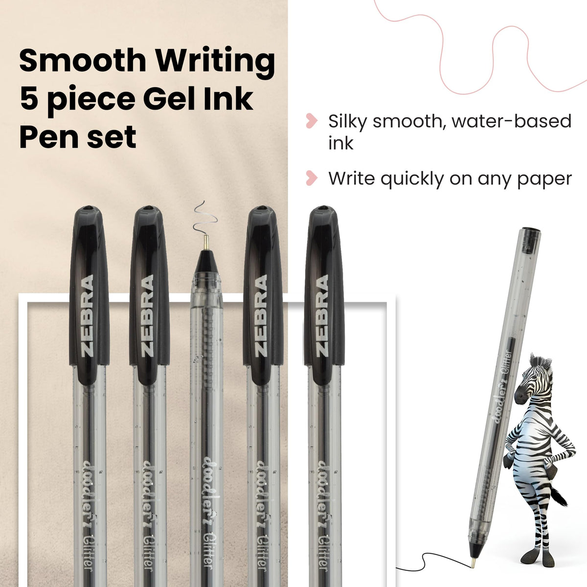 Zebra Pen Doodlerz Gel Stick Pen, Bold Point, 1.0mm, Black Ink, 5-Pack, 2660