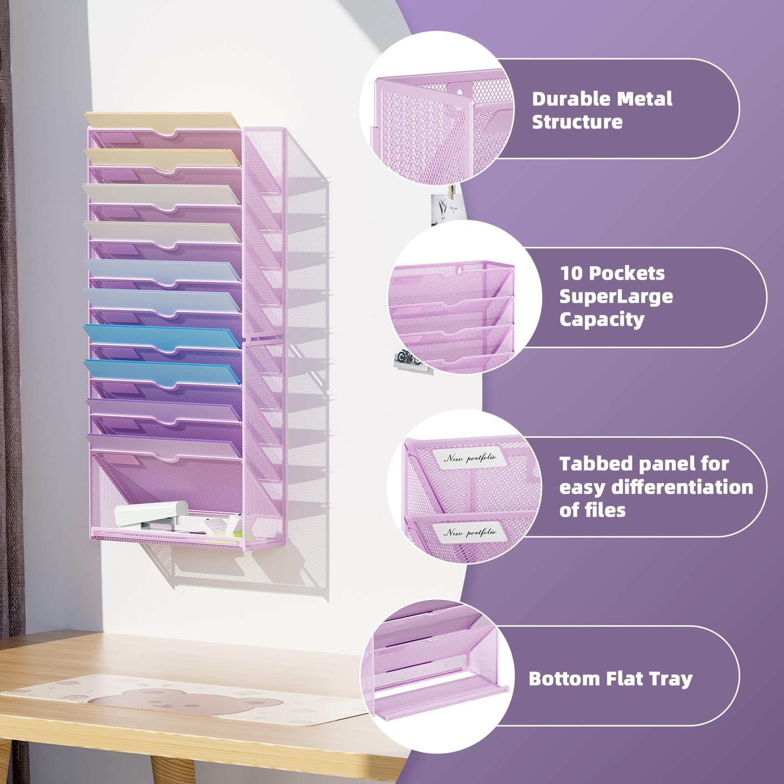 Marbrasse Wall File Holder 11-Tier Hanging Wall File Organizer, for Papers, Files Clipboard &