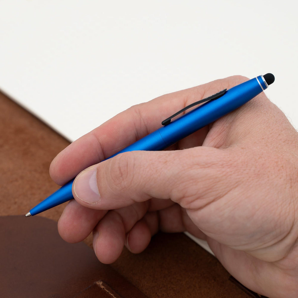 Cross Tech2 Personalized Ballpoint Pen in Metallic Blue with Stylus Tip
