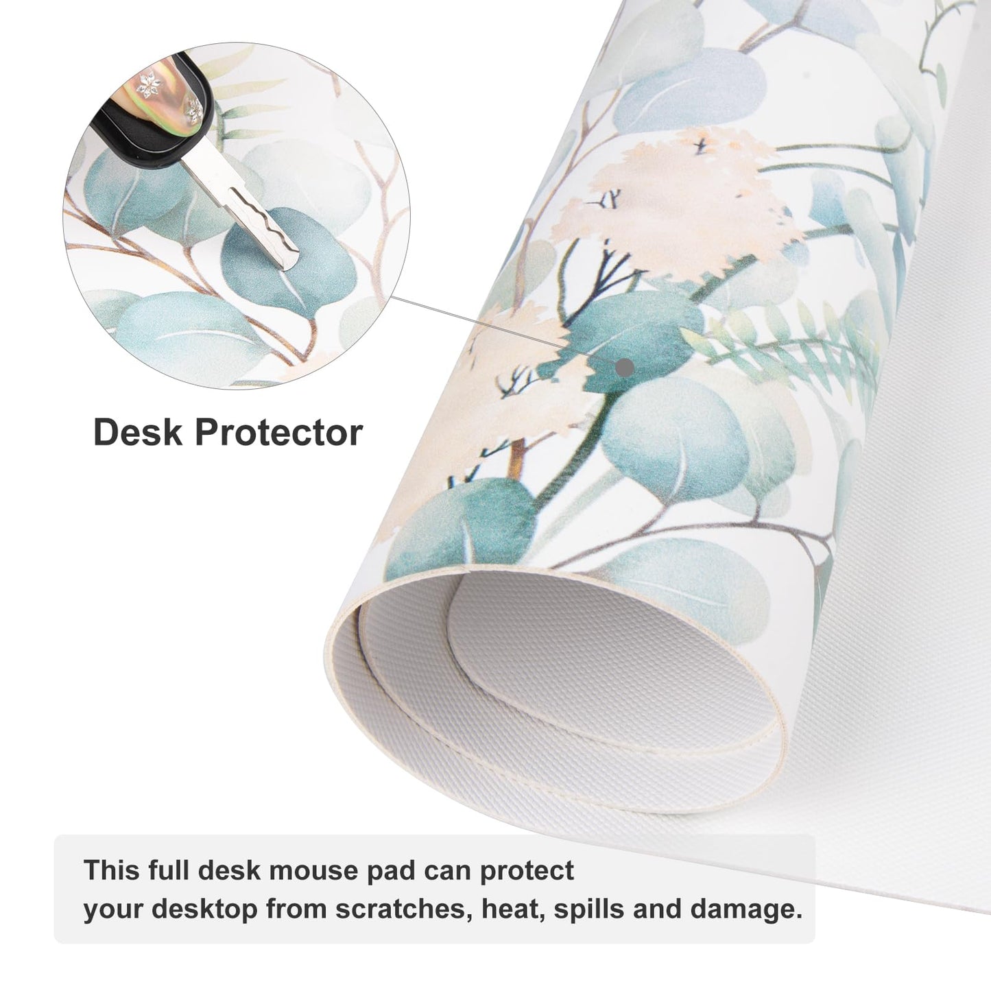 QiyI PU Leather Large Mouse Pad, 31.5" x 15.7", Eucalyptus Leaf