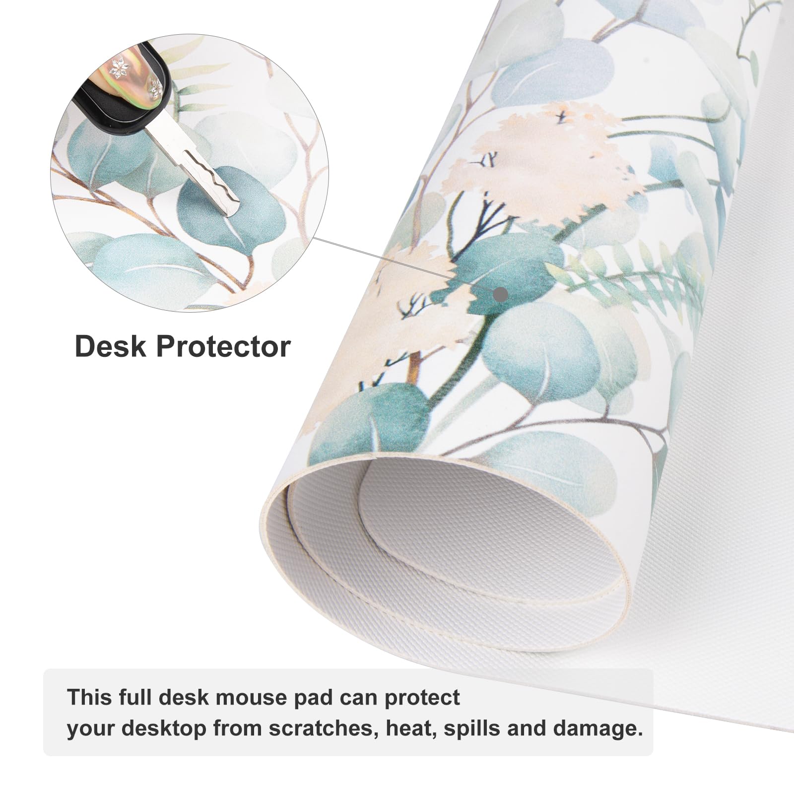 QiyI PU Leather Large Mouse Pad, 31.5" x 15.7", Eucalyptus Leaf