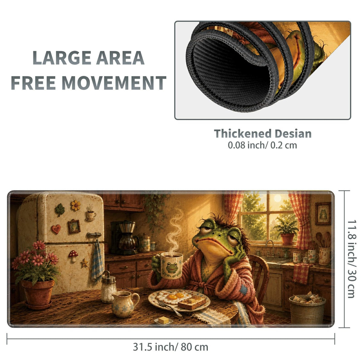 Cozy Kitchen Frog Large Mouse Pad, 31.5 x 11.8 in Extended Desk Mat