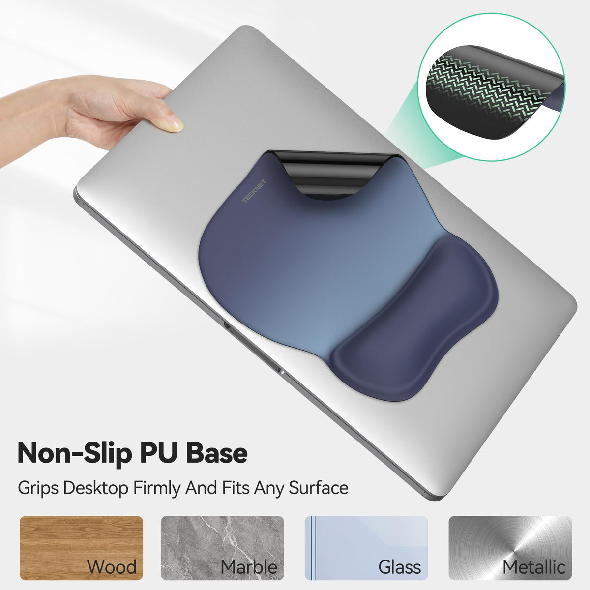 TECKNET 2 Pack Gel Ergonomic Mouse Pad with Wrist Rest, Non-Slip PU Base