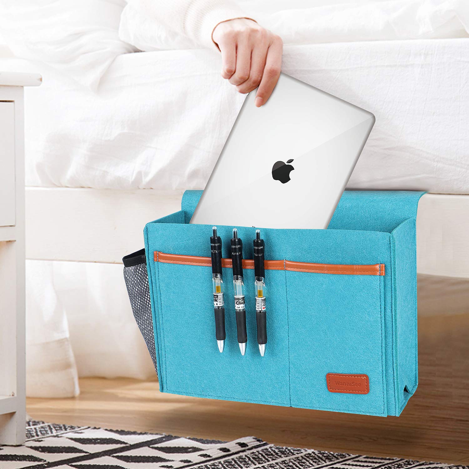 WantuSee Bedside Caddy, Bed Storage Organizer for Remote Controller, Books, Magzine, Laptop Holder