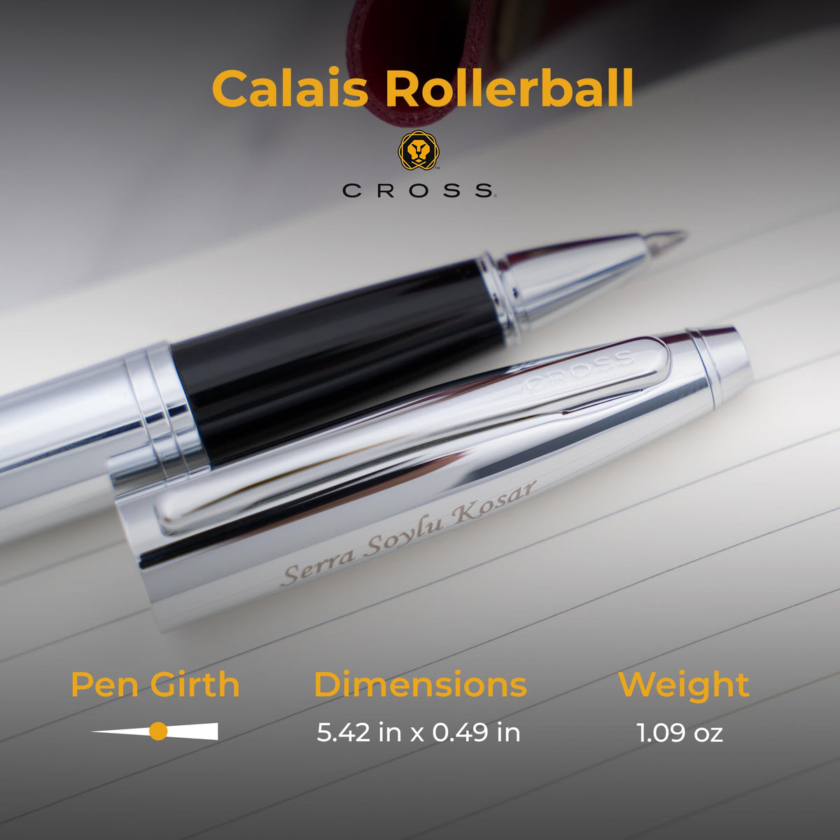 Cross Calais Personalized Capped Rollerball Pen in Chrome Finish
