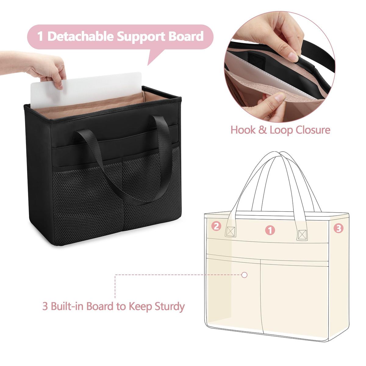 Prokva File Folder Tote Bag with Handle, Document Organizer Box, Black