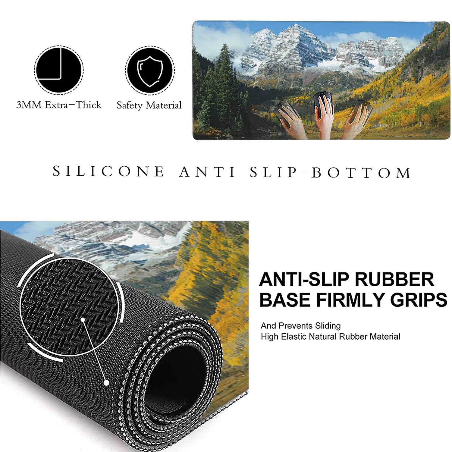 Maroon Bells Peaks and Golden Aspens Extended Gaming Mouse Pad Large Desk Mat with Non-Slip Rubber