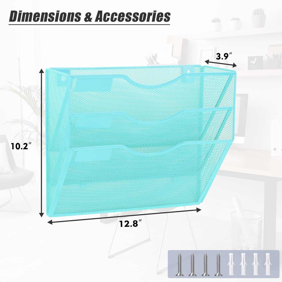 EASEPRES 3 Pocket Mesh Hanging Wall File Organizer, Wall Mounted Mail Paper Document Folder Holder