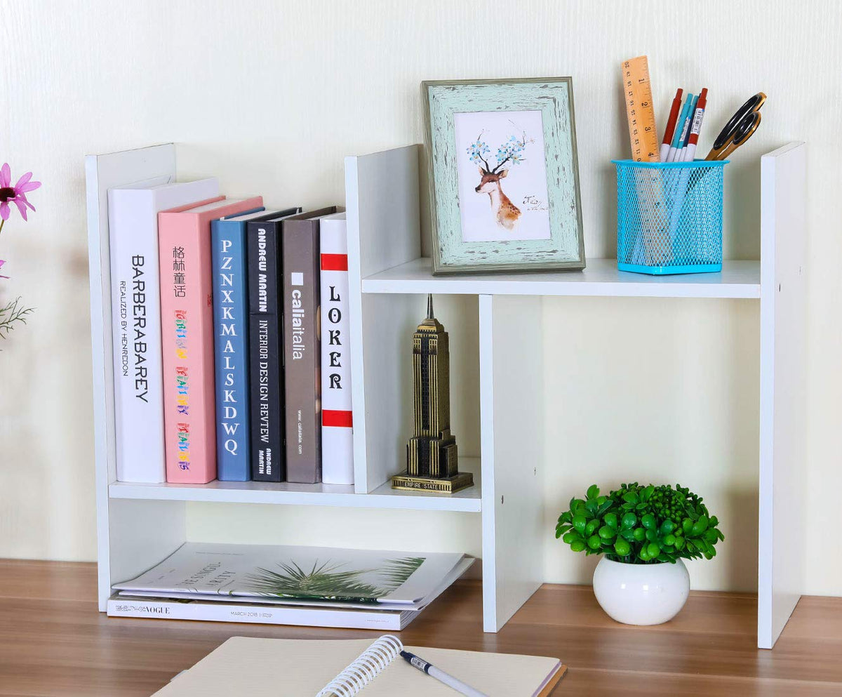 PAG-Mass Desktop Bookshelf Freestanding Wooden Countertop Bookcase Accessories Organizer Display
