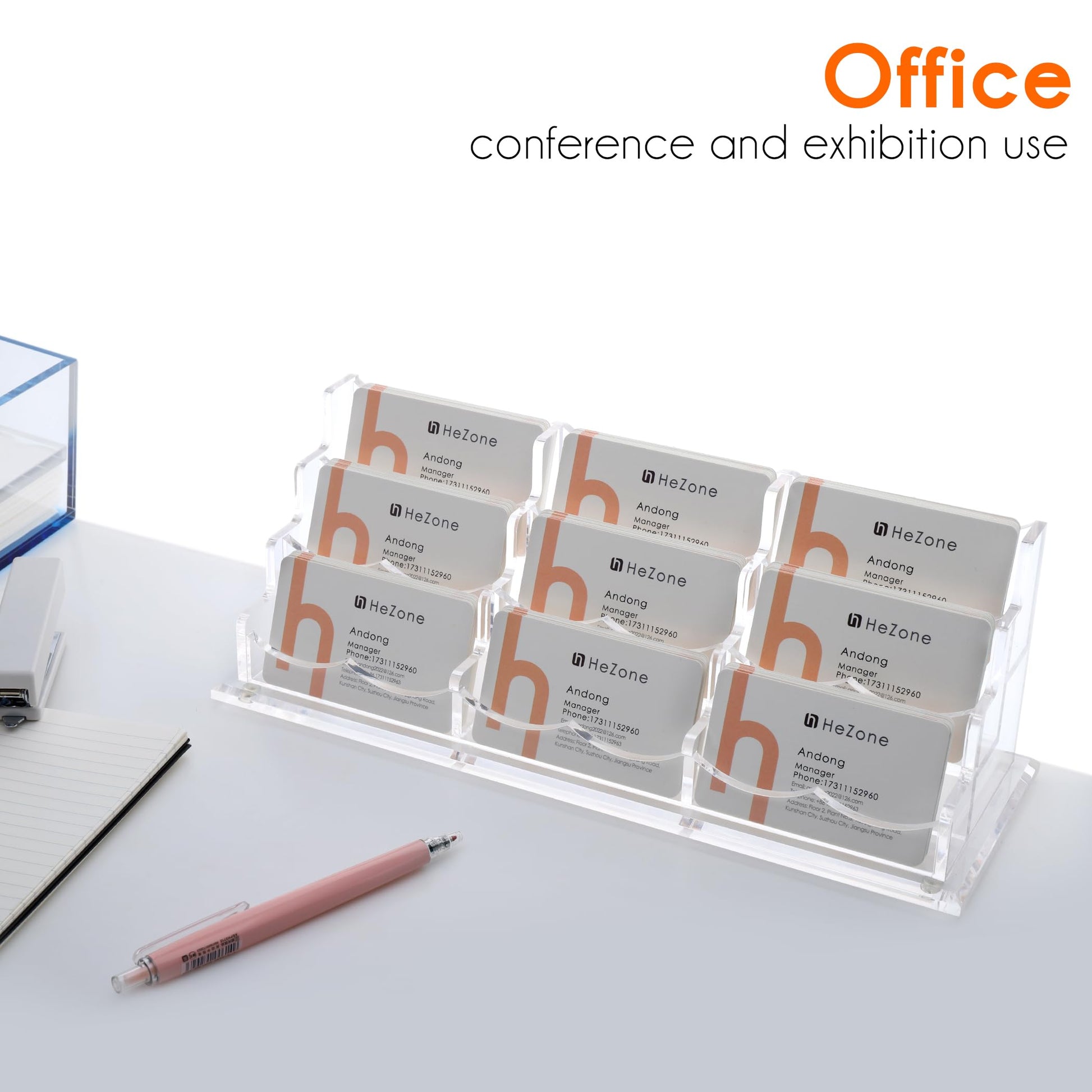 HeZone Business Card Holder for Desk, Multiple Cards Display Stand Rack for Women and Men, Clear