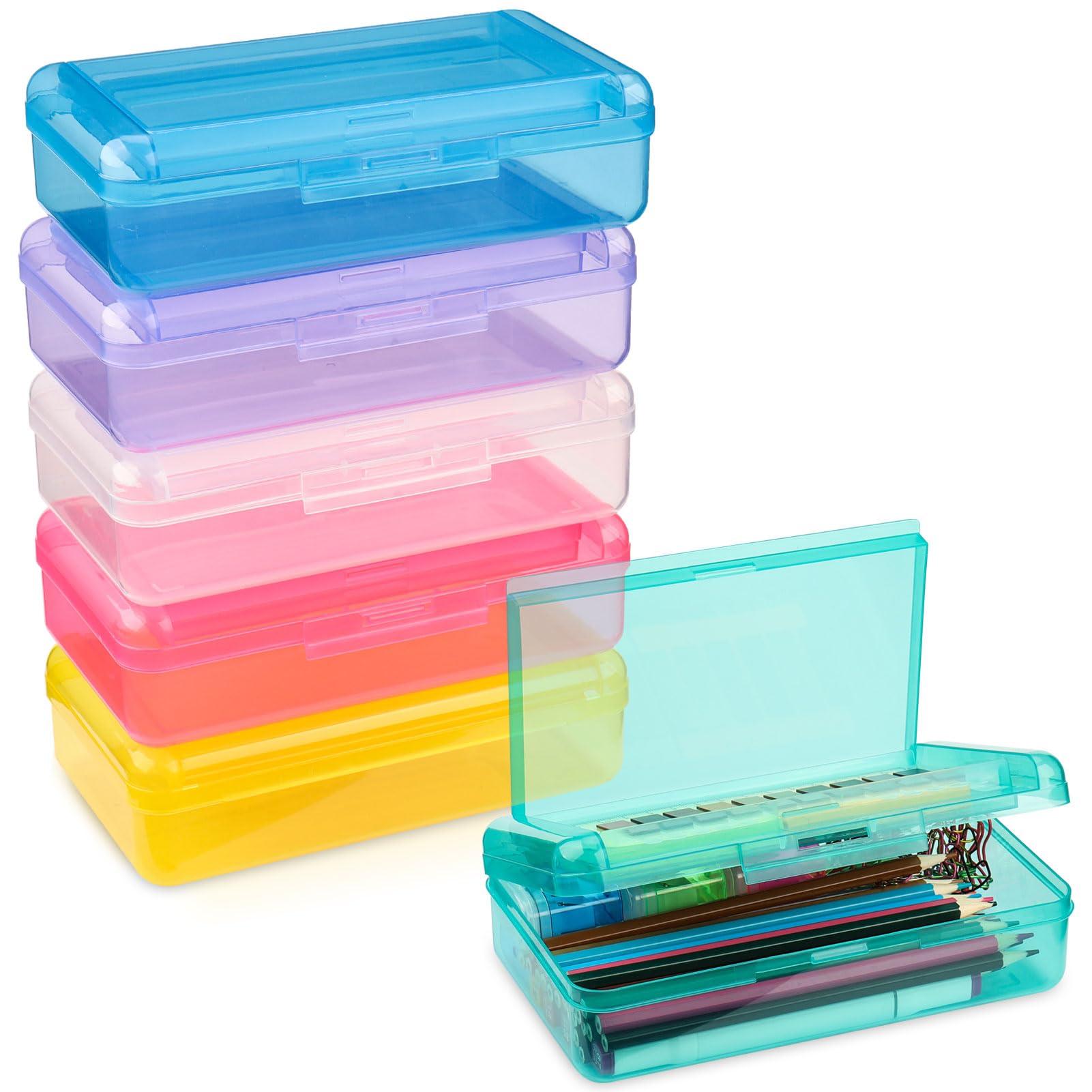 Meiikun Pencil Box, Large Capacity Pencil Boxes 2 Compartments, Hard Pencil Case with Snap-tight