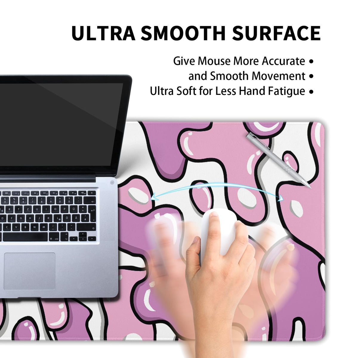Pink White Gaming Mouse Pad Geometric Japanese Extended Mouse Pad 35.4X15.7in Full Desk Mousepad