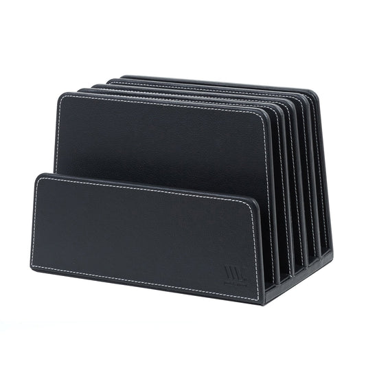 MobileVision Executive Black Desktop File Folder Organizer and Paper Tray, 5 Slot Dividers