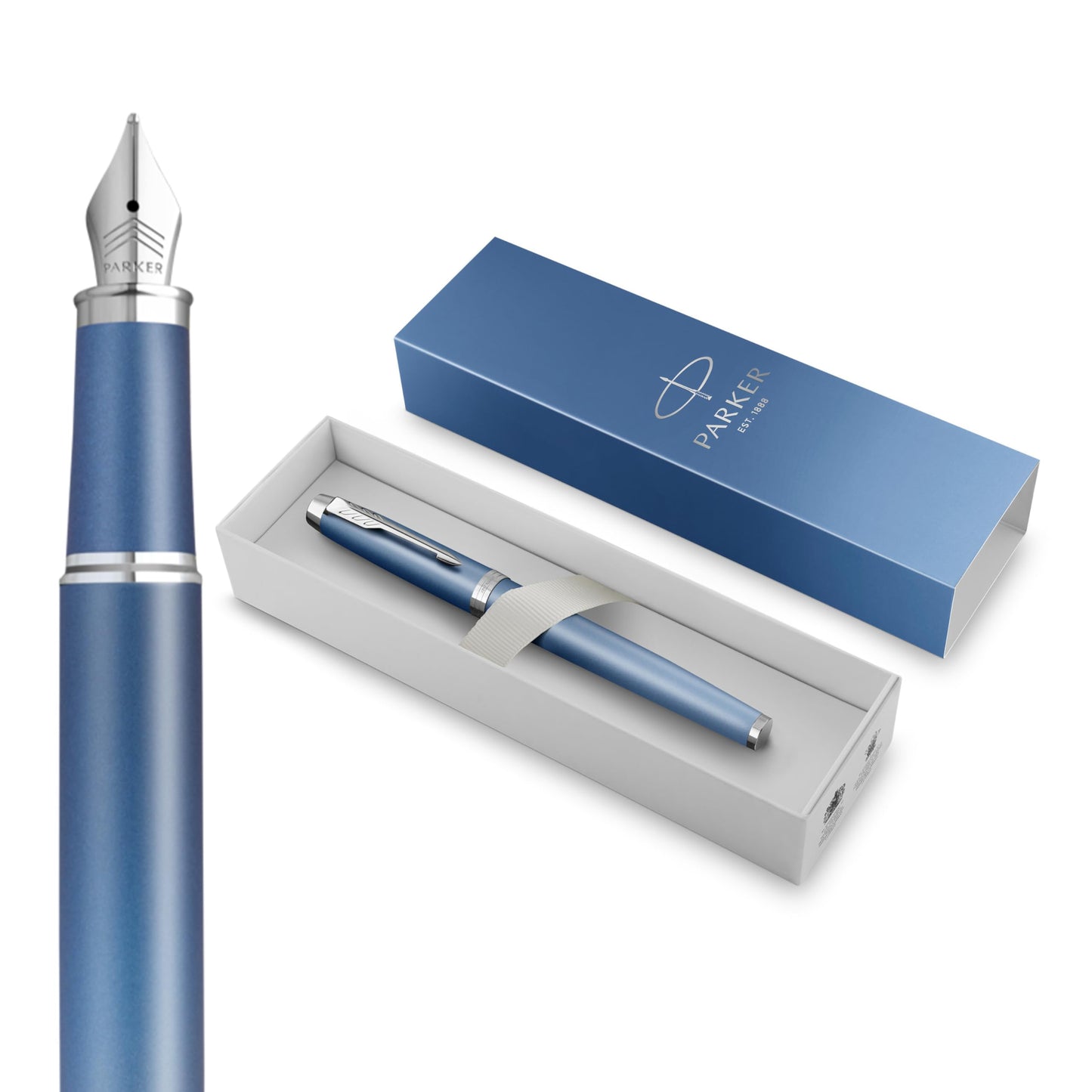 PARKER IM Writing Rituals Fountain Pen, Quiet Blue Case with Colour Gradient and Chrome Trims