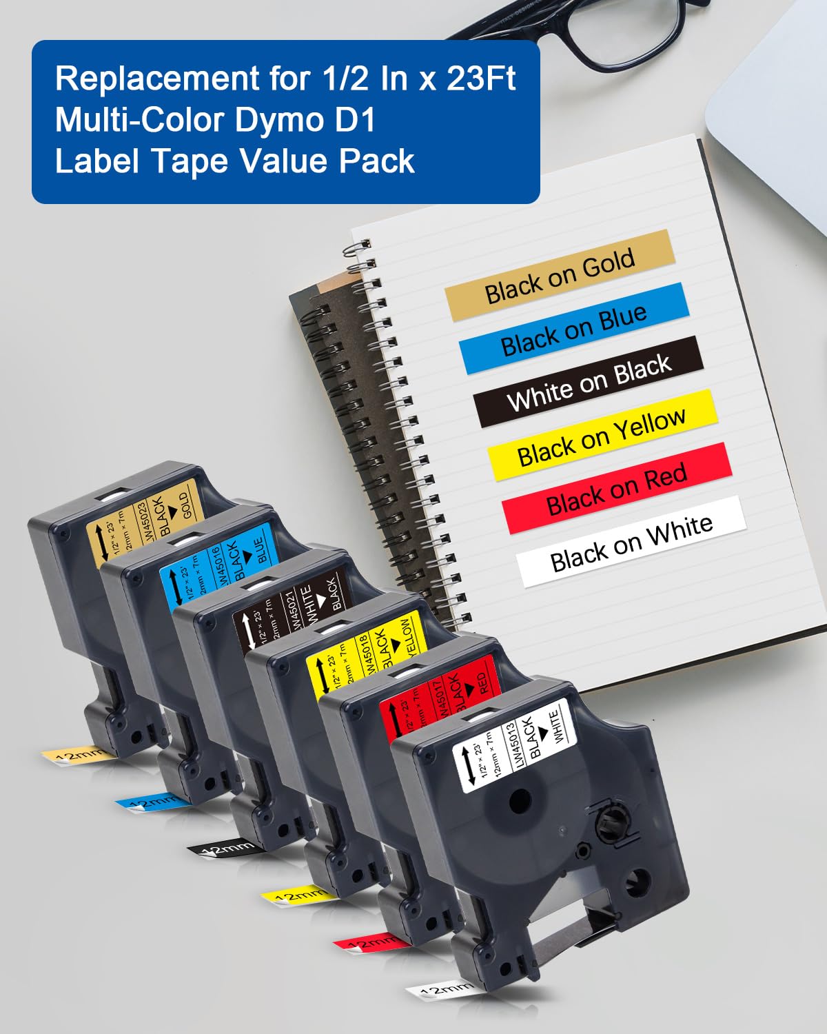 Labelwell 6-Pack Replacement for Dymo D1 Label Tape 45013 45016 45017