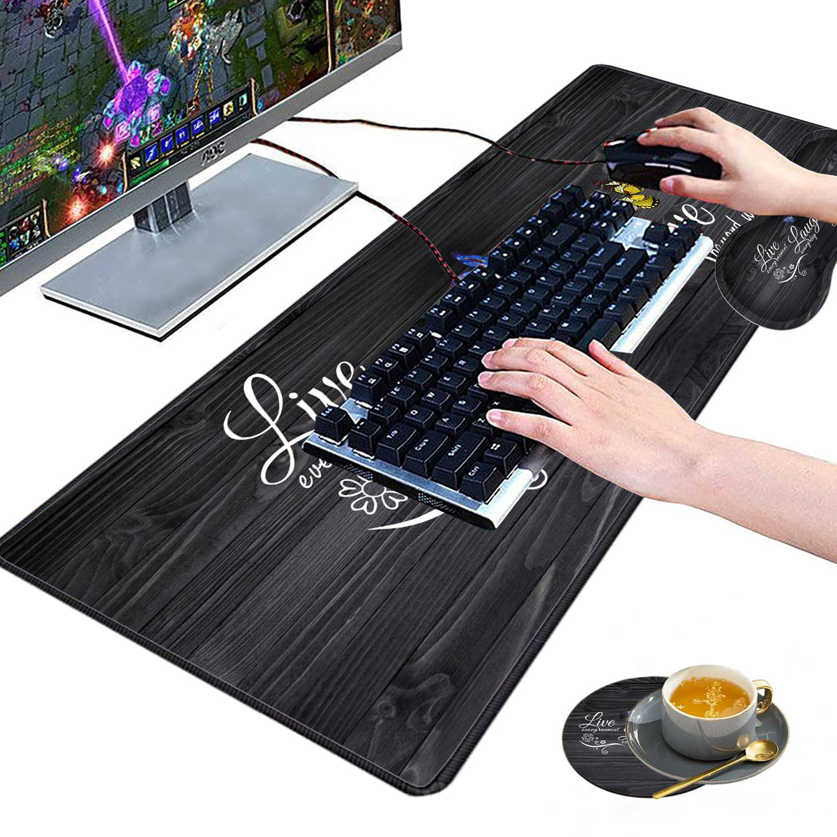 3 Piece Mouse Pad Set with Stitched Edge Large Anti-Slip Mouse Pad Desk Pad Keyboard Pad + Wrist