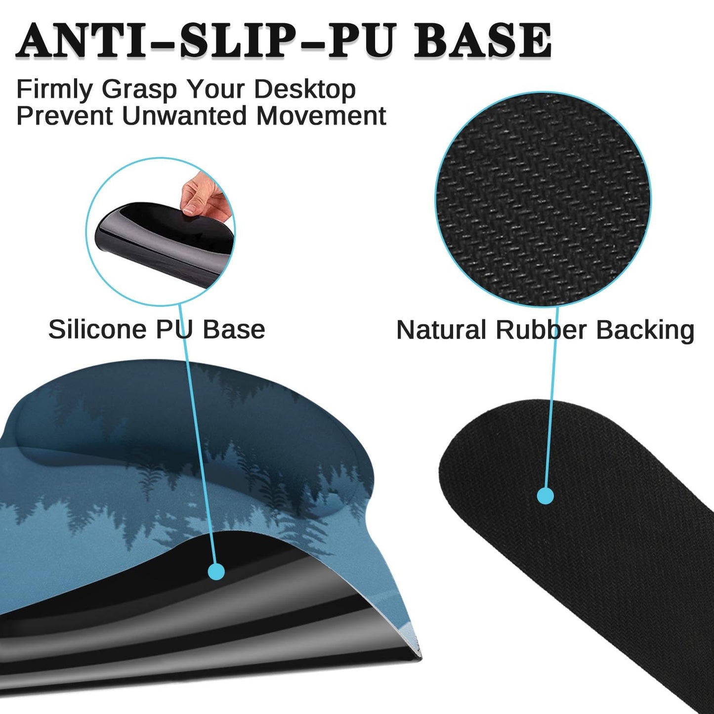 Arttown Keyboard Mouse Pad Set, 4 in 1 Desk Mat Set Mountains Blue