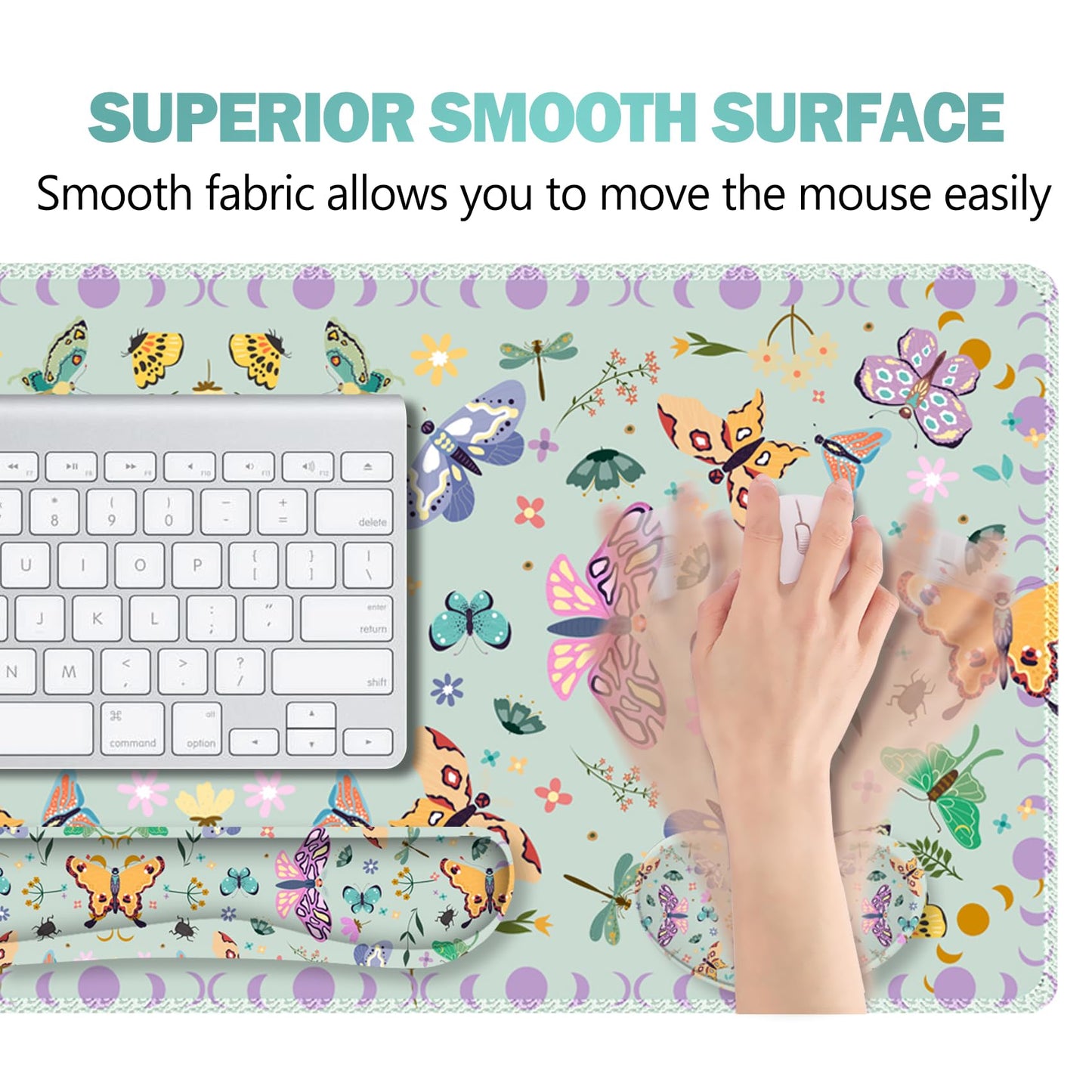 ARTSO Desk Mat Set, Aquamarine Extended Gaming Mouse Pad with Wrist Rest Support +Keyboard Wrist
