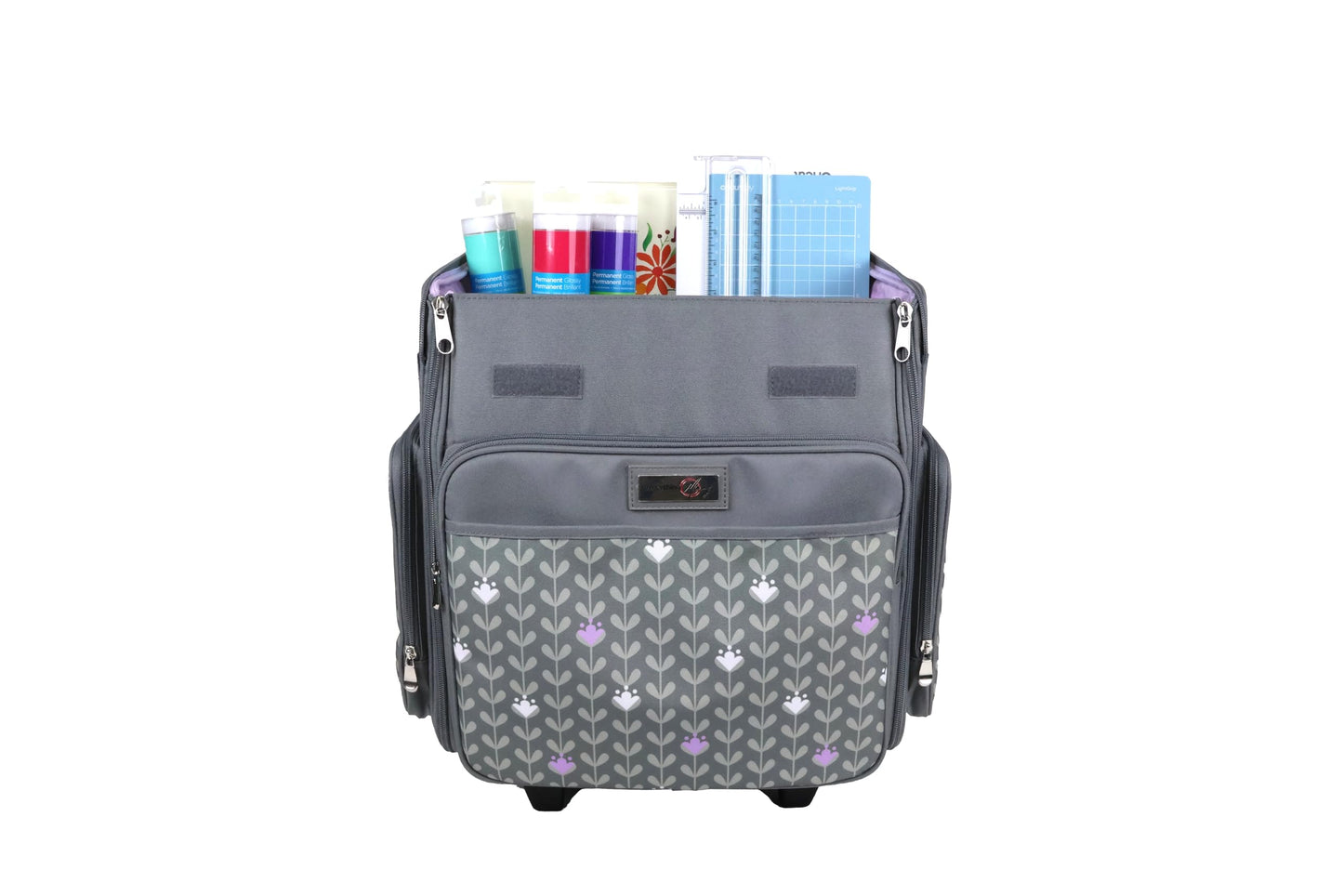Everything Mary Rolling Scrapbook Tote – Grey Dots Foldable Craft Organizer Tote for Scrapbooking